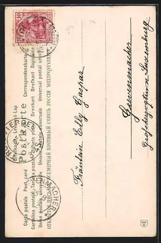 Lithographie Zwei tanzende Mädchen in Kleidung der Antike, Jugendstil