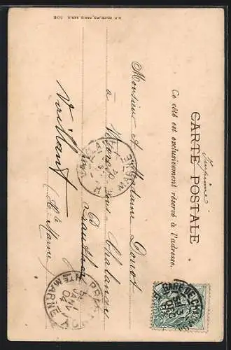 AK Dame mit Blumenstrauss und Stern, Jugendstil