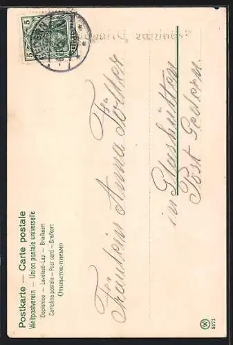 AK Mädchen mit Blume im Haar, Ornament mit Glockenblumen