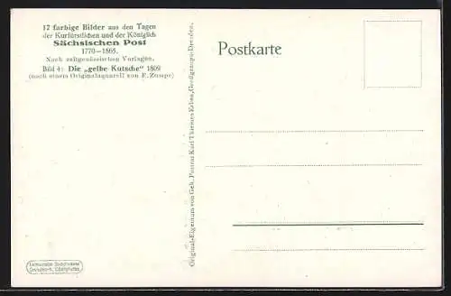 AK Postkutsche fährt mit Passagieren durch einen Ort