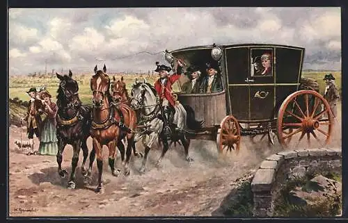 AK Eilpost auf der Fahrt von Wien nach Brünn im Jahre 1750, Postkutsche