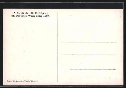 Künstler-AK Wien, Ankunft der Postkutsche im Winter anno 1837