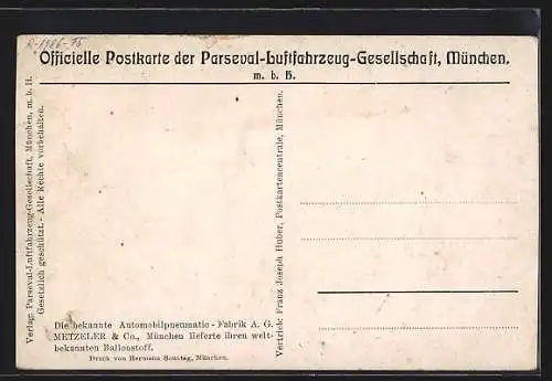 AK München, Luftschiff Parsival am Karlsplatz-Juztizpalast, Portrait Parsival