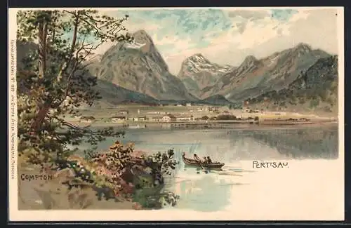 Künstler-AK Edward Theodore Compton: Pertisau, Ortsansicht mit Berge