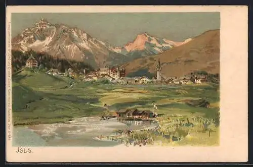 Künstler-AK Edward Theodore Compton: Igls, Blick auf den Ort und die Berge