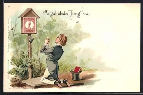 Lithographie Angebetete Jungfrau auf einer Briefmarke