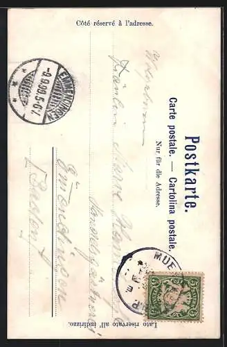 Künstler-AK Fritz Hass, Killinger Nr. 195: Neuschwanstein, Ludwig II. von Bayern, Berggesichter