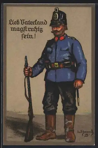 Künstler-AK Frankfurt, Nationaler Frauendienst, Lieb Vaterland magst ruhig sein!, Landwehrmann