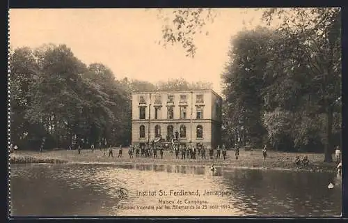 AK Jemappes, Institut St. Ferdinand, Maison de Campagne, Château incendié par les Allemands 1914