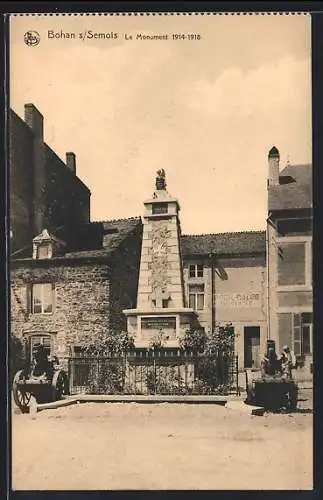 AK Bohan-s-Semois, Le Monument 1914-18, Nestor Lefèvre, Manufacture de Tabac de la Semois