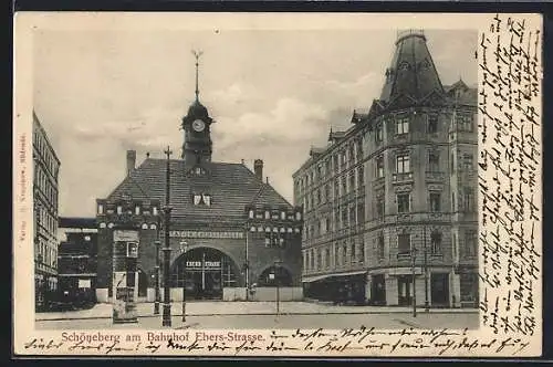 AK Schöneberg, Bahnhof Ebers-Strasse mit Litfass-Säule