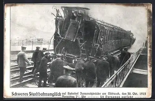 AK Berlin, Schweres Stadtbahnunglück auf dem Bahnhof Jannowitzbrücke 1912