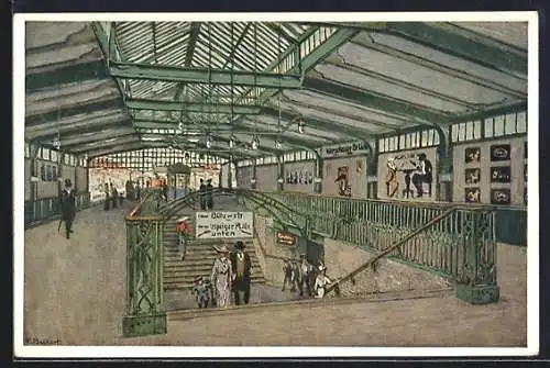 Künstler-AK Berlin-Kreuzberg, U-Bahnhof Gleisdreieck