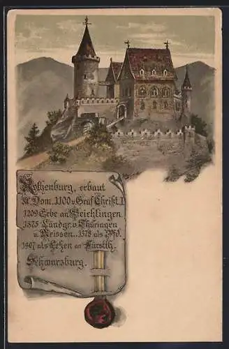 Lithographie Rothenburg / Kyffh., Blick auf die Burg