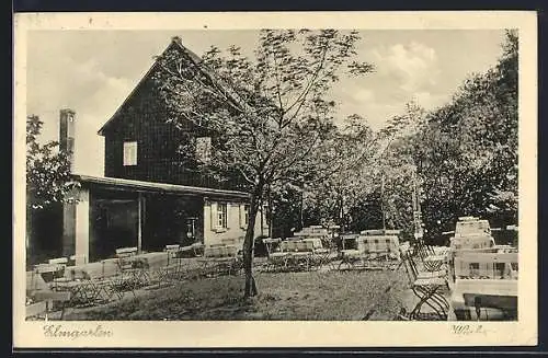 AK Warberg a. Elm, Waldgasthaus und Pension Elmgarten v. Fritz Onk, Gartenpartie