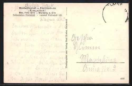 AK Warberg a. Elm, Waldgasthaus und Pension Elmgarten v. Fritz Onk, Gartenpartie