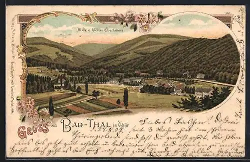 Lithographie Bad Thal i. Thür., Blick vom kleinen Abertsberg auf den Ort