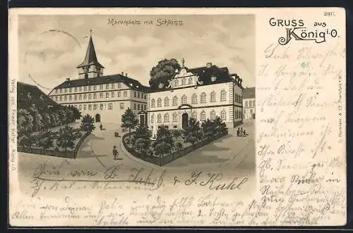 Lithographie König i. O., Marktplatz mit Schloss