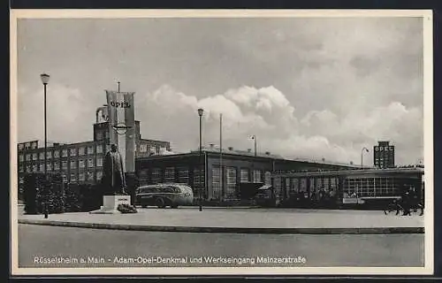AK Rüsselsheim, Adam-Opel-Denkmal & Werkseingang Mainzerstrasse