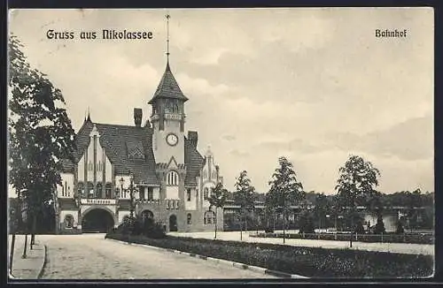 AK Berlin-Nikolassee, Blick zum Bahnhof