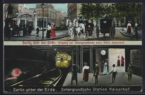 AK Berlin unter und über der Erde, U-Bahn-Station Kaiserhof, Eingang beim Hotel Kaiserhof