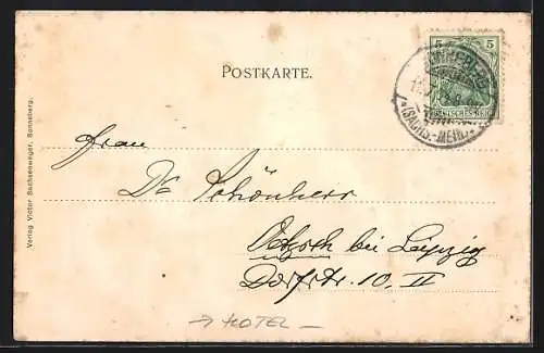 AK Sonneberg / Thüringen, Hotel Dr. Bauke`s Kuranstalt und Totalansicht im Fichtenwald-Passepartout