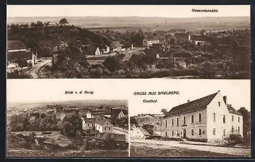 AK Spielberg / Querfurt, Gasthof, Blick von der Burg und Gesamtansicht