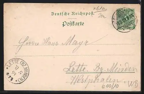 Lithographie Eberstadt / Bergstr., Hotel-Restaurant Waldfriede mit Gartenanlagen und Blick nach der Bergstrasse