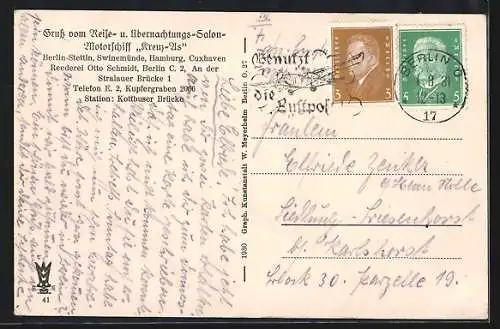 AK Berlin-Kreuzberg, Eisbrecher und Salon-Motorschiff Kreuz-As an der Anlegestelle Kottbusser Brücke