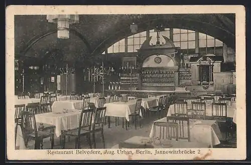 AK Berlin, Restaurant Belvedere, Bes. Aug. Urban, Bahnhof Jannowitzbrücke