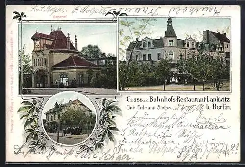 AK Berlin-Lankwitz, Bahnhofs-Restaurant, Inh. Erdmann Stolper, Bahnhof, Villa Müller