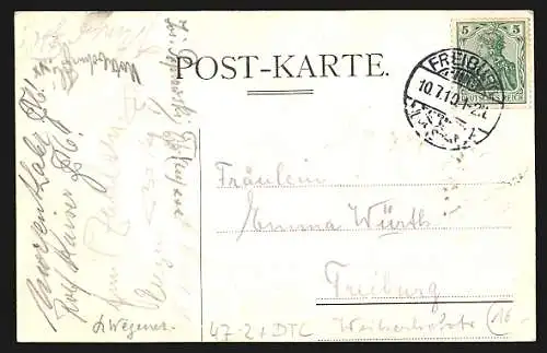 AK Freiburg i. B., M.N.U. sei`s Panier, Studentenwappen und Fahne