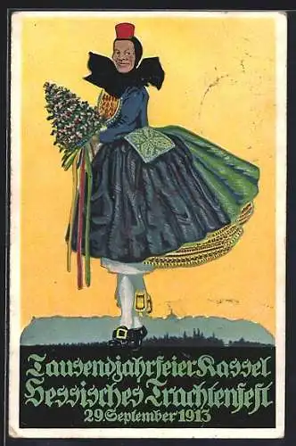 Künstler-AK Kassel, Tausendjahrfeier des Hessischen Trachtenfestes, 1913