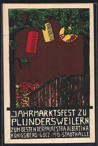 Künstler-AK sign. Lisbeth Pelz, Kunstgew. Lehrwerkst. O. Ewel, Königsberg: Plundersweilern, Jahrmarktsfest, Palaestra A.