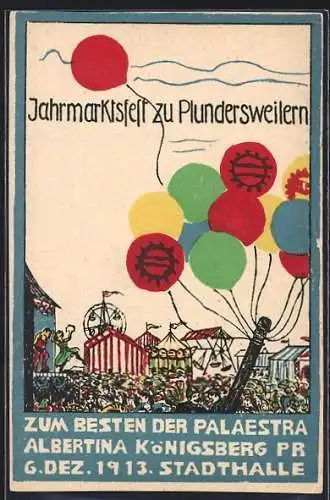 Künstler-AK sign. Frida Bloch, Lehrwerkstätte O. Ewel, Königsberg: Plundersweilern, Jahrmarktsfest, Festplatz