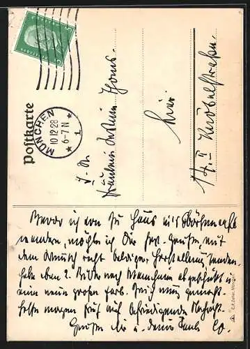 Künstler-AK Handgemalt sign. Carl O. Arends: München, Bierkrug des Münchner Hofbräuhauses mit Brezel und Rosen