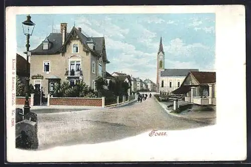 AK Töss, Strassenpartie mit Blick zur Kirche