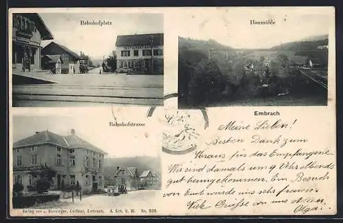 AK Embrach, Bahnhofplatz mit Restaurant Bahnhof, Haumühle