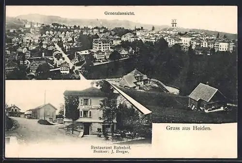 AK Heiden, Restaurant Bahnhof, Ortsansicht aus der Vogelschau