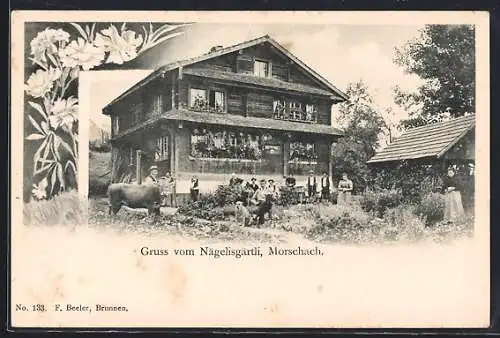 AK Morschach, Gasthaus Näglisgärtli mit Garten