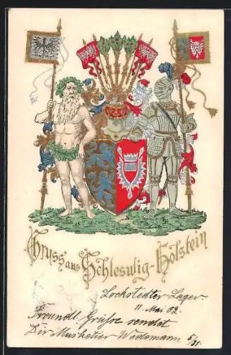 AK Wappen von Schleswig-Holstein mit allegorischen Figuren