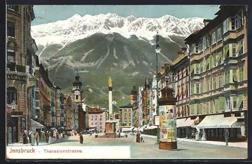 AK Innsbruck, Theresienstrasse mit Blick in die Berge