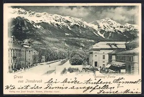 AK Innsbruck, Rennweg-Partie mit Blick auf die Berge