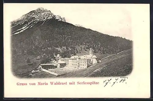 AK Maria Waldrast, Ortsansicht mit Serlesspitze