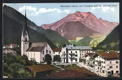 AK Mayrhofen i. Zillertal, Ortsansicht mit Grünberg