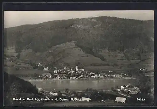 AK Aggsbach a. d. Donau, Markt und Dorf Aggsbach mit Donau aus der Vogelschau