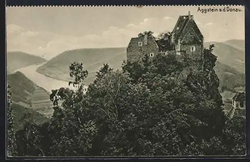 AK Aggstein a. d. Donau, Burgansicht mit Donaublick