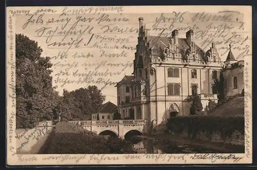 AK Grafenegg, Schloss Grafenegg, Ansicht mit Brücke und Strasse