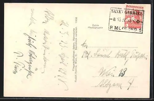 AK Mödling, Blick auf das Missionshaus St. Gabriel, Fliegeraufnahme