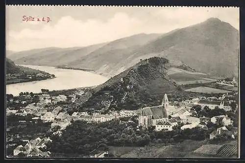 AK Spitz a. d. Donau, Panorama aus der Vogelschau